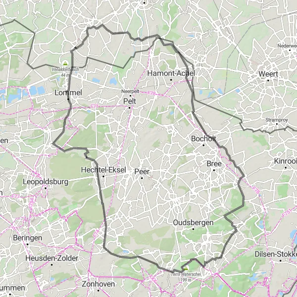 Miniatuurkaart van de fietsinspiratie "Pittoreske dorpen en natuurpracht" in Noord-Brabant, Netherlands. Gemaakt door de Tarmacs.app fietsrouteplanner