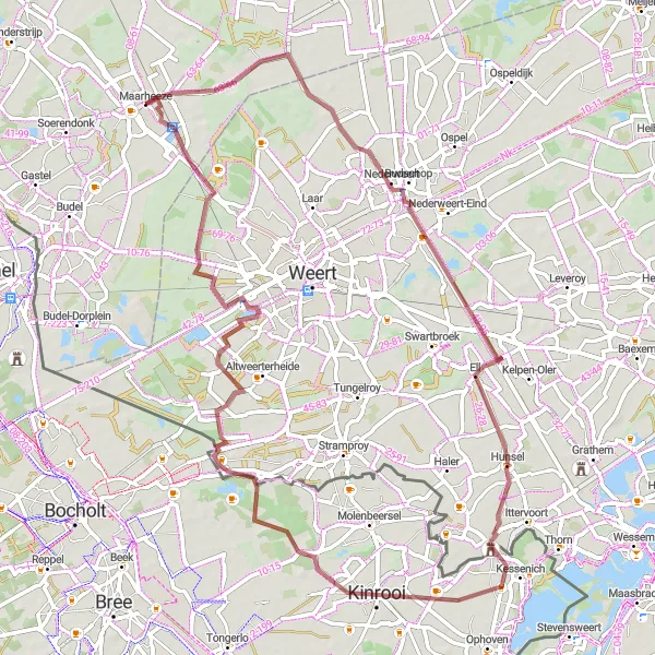 Map miniature of "Ell Gravel Exploration" cycling inspiration in Noord-Brabant, Netherlands. Generated by Tarmacs.app cycling route planner