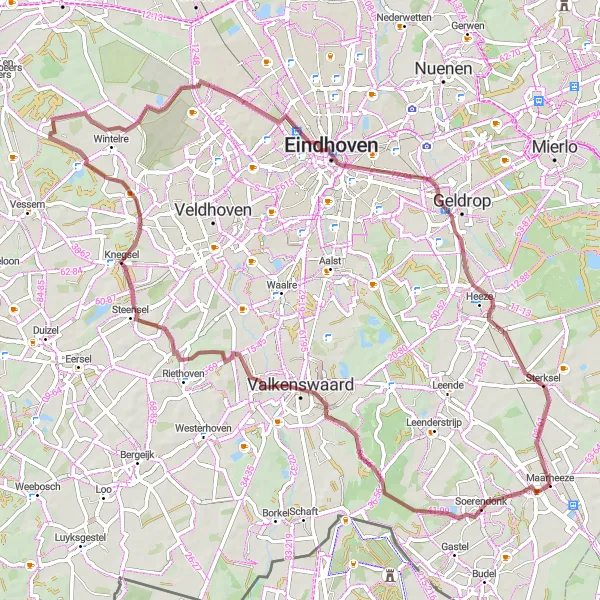 Miniatuurkaart van de fietsinspiratie "Gravelavontuur langs Soerendonk naar Sterksel" in Noord-Brabant, Netherlands. Gemaakt door de Tarmacs.app fietsrouteplanner