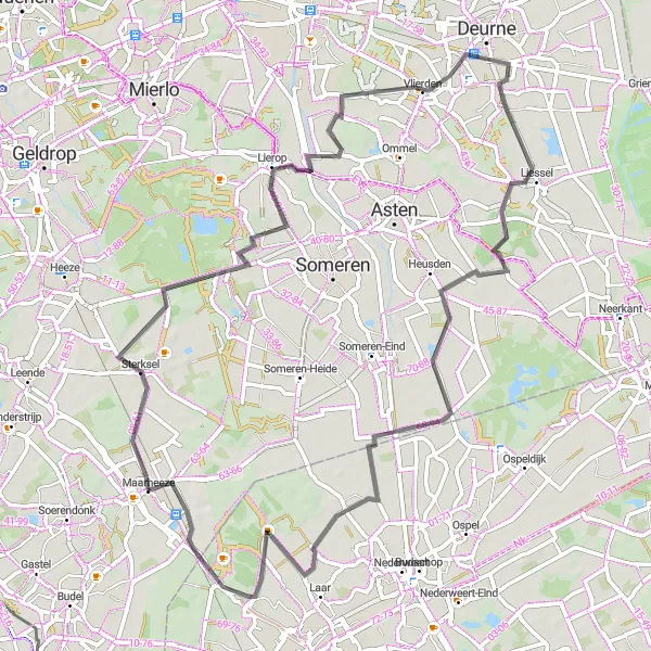 Miniatuurkaart van de fietsinspiratie "Wegroute langs historische plekken" in Noord-Brabant, Netherlands. Gemaakt door de Tarmacs.app fietsrouteplanner