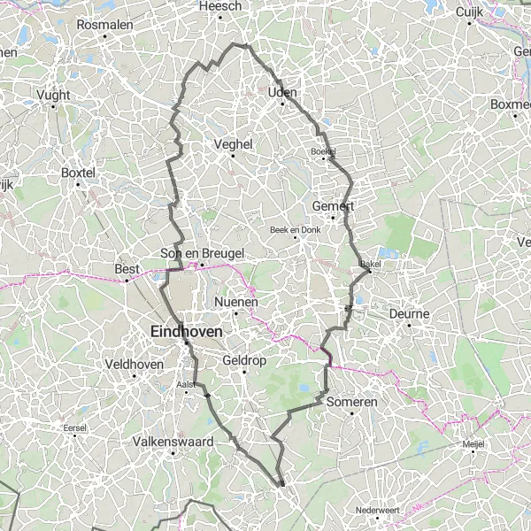 Miniatuurkaart van de fietsinspiratie "Wegroute via Kasteel Henkenshage naar Sterksel" in Noord-Brabant, Netherlands. Gemaakt door de Tarmacs.app fietsrouteplanner