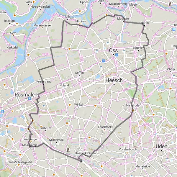 Map miniature of "Lithoijen and Nistelrode Road Cycling Route" cycling inspiration in Noord-Brabant, Netherlands. Generated by Tarmacs.app cycling route planner