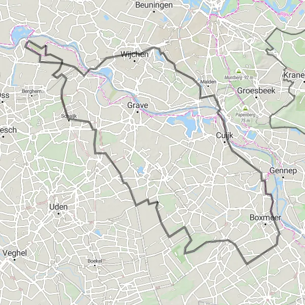 Miniatuurkaart van de fietsinspiratie "Ravenstein en omgeving" in Noord-Brabant, Netherlands. Gemaakt door de Tarmacs.app fietsrouteplanner