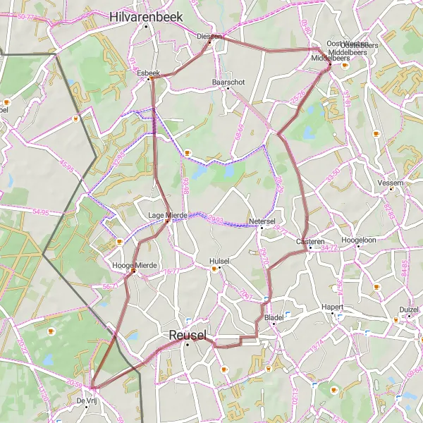 Miniatuurkaart van de fietsinspiratie "Gravelroute via Reusel en Diessen" in Noord-Brabant, Netherlands. Gemaakt door de Tarmacs.app fietsrouteplanner