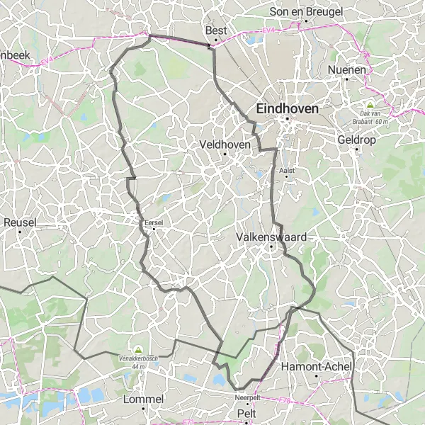 Map miniature of "Scenic Road Cycling Route from Oostelbeers to De Hoef" cycling inspiration in Noord-Brabant, Netherlands. Generated by Tarmacs.app cycling route planner