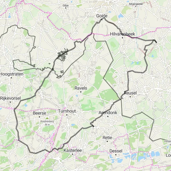 Miniatuurkaart van de fietsinspiratie "Road Cycling Route via Vogel observatiescherm en Zondereigen" in Noord-Brabant, Netherlands. Gemaakt door de Tarmacs.app fietsrouteplanner