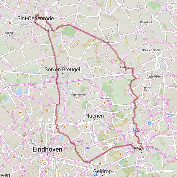 Map miniature of "Gravel Cycling Adventure from Mierlo to Berenbroek" cycling inspiration in Noord-Brabant, Netherlands. Generated by Tarmacs.app cycling route planner