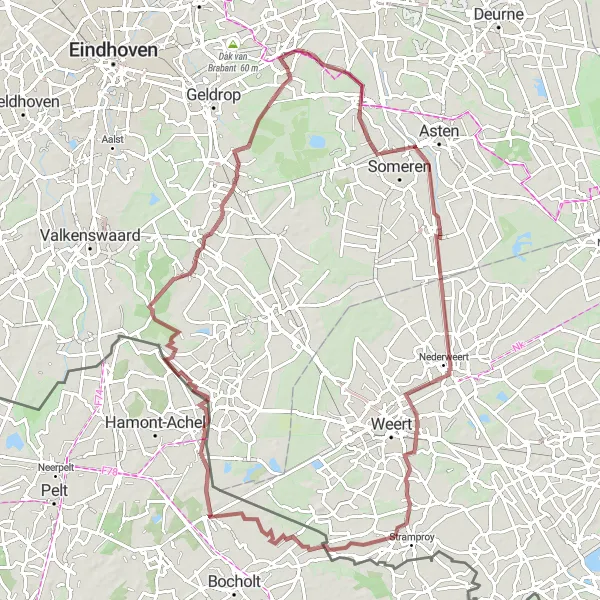 Map miniature of "Gravel Cycling Serenity: Exploring Mierlo's Hidden Gems" cycling inspiration in Noord-Brabant, Netherlands. Generated by Tarmacs.app cycling route planner