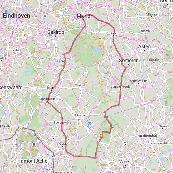 Map miniature of "Gravel Cycling Adventure through Mierlo and Beyond" cycling inspiration in Noord-Brabant, Netherlands. Generated by Tarmacs.app cycling route planner
