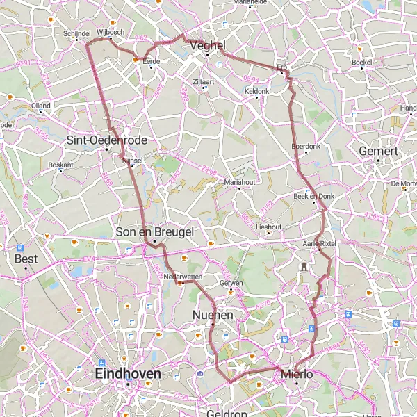 Miniatuurkaart van de fietsinspiratie "Cultuur en natuur in Noord-Brabant" in Noord-Brabant, Netherlands. Gemaakt door de Tarmacs.app fietsrouteplanner