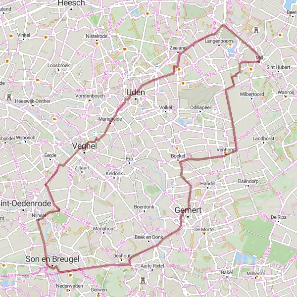 Miniatuurkaart van de fietsinspiratie "Avontuurlijke route door Venhorst, Nijnsel, Mariaheide" in Noord-Brabant, Netherlands. Gemaakt door de Tarmacs.app fietsrouteplanner