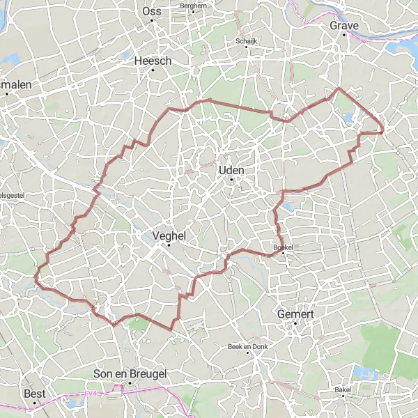 Map miniature of "Gravel adventure from Mill to Zeeland" cycling inspiration in Noord-Brabant, Netherlands. Generated by Tarmacs.app cycling route planner