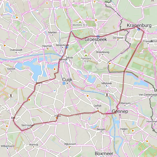 Map miniature of "Mill and More" cycling inspiration in Noord-Brabant, Netherlands. Generated by Tarmacs.app cycling route planner