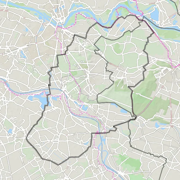 Map miniature of "Challenging road cycling loop from Mill" cycling inspiration in Noord-Brabant, Netherlands. Generated by Tarmacs.app cycling route planner