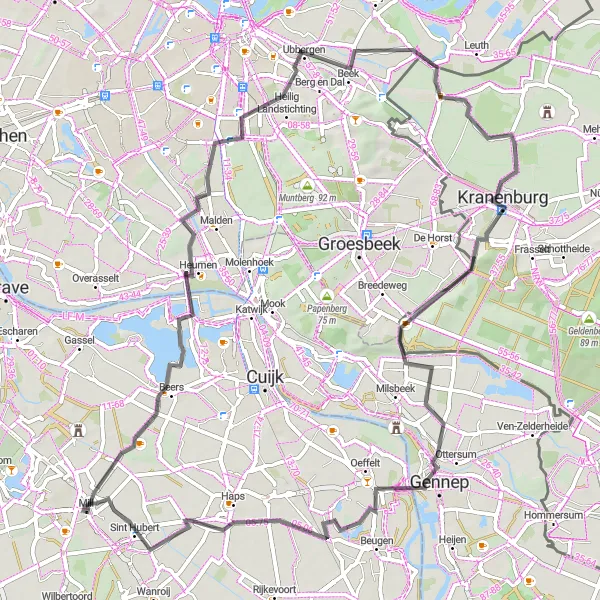 Miniatuurkaart van de fietsinspiratie "Routes door Heumen, Kopse Hof, Zyfflich" in Noord-Brabant, Netherlands. Gemaakt door de Tarmacs.app fietsrouteplanner