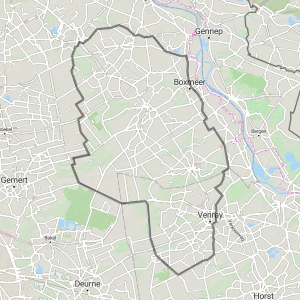 Map miniature of "Scenic road cycling from Mill to Landhorst" cycling inspiration in Noord-Brabant, Netherlands. Generated by Tarmacs.app cycling route planner