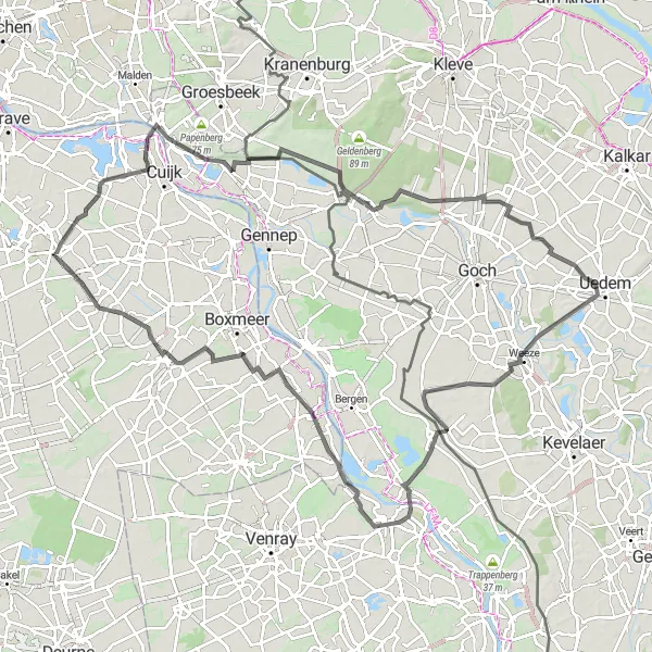 Map miniature of "Road cycling challenge in Noord-Brabant" cycling inspiration in Noord-Brabant, Netherlands. Generated by Tarmacs.app cycling route planner