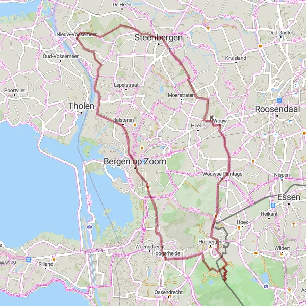 Map miniature of "Gravel Delight" cycling inspiration in Noord-Brabant, Netherlands. Generated by Tarmacs.app cycling route planner