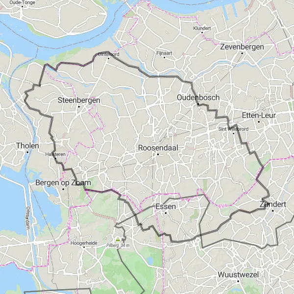 Map miniature of "Dinteloord Loop" cycling inspiration in Noord-Brabant, Netherlands. Generated by Tarmacs.app cycling route planner