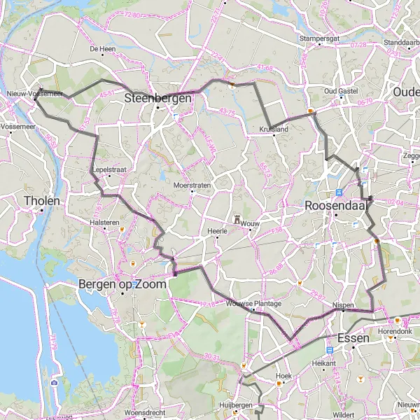 Miniatuurkaart van de fietsinspiratie "Historische Noord-Brabantse route" in Noord-Brabant, Netherlands. Gemaakt door de Tarmacs.app fietsrouteplanner