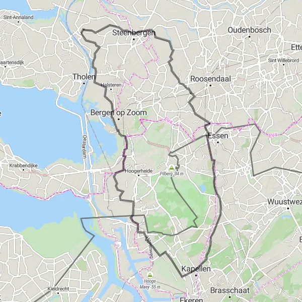 Map miniature of "Woensdrecht Adventure" cycling inspiration in Noord-Brabant, Netherlands. Generated by Tarmacs.app cycling route planner