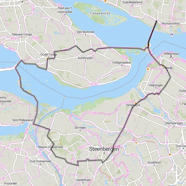Map miniature of "Zuidzijde Loop" cycling inspiration in Noord-Brabant, Netherlands. Generated by Tarmacs.app cycling route planner