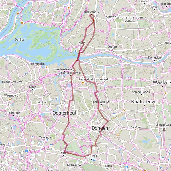 Miniatuurkaart van de fietsinspiratie "Gravelavontuur rond Hank en Dorst" in Noord-Brabant, Netherlands. Gemaakt door de Tarmacs.app fietsrouteplanner