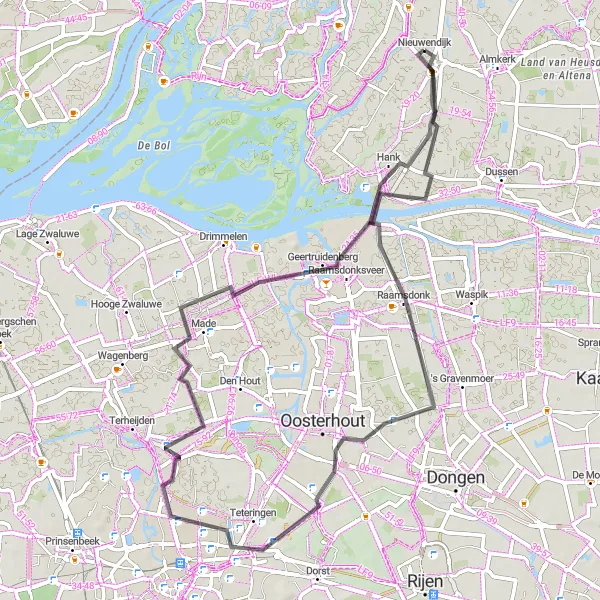 Map miniature of "Exploring Raamsdonk" cycling inspiration in Noord-Brabant, Netherlands. Generated by Tarmacs.app cycling route planner