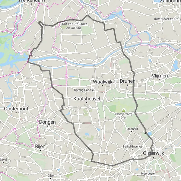 Miniatuurkaart van de fietsinspiratie "Verkenningstocht langs Almkerk en Waspik" in Noord-Brabant, Netherlands. Gemaakt door de Tarmacs.app fietsrouteplanner