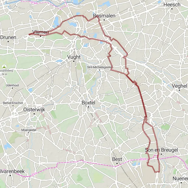 Map miniature of "Gravel Exploration" cycling inspiration in Noord-Brabant, Netherlands. Generated by Tarmacs.app cycling route planner