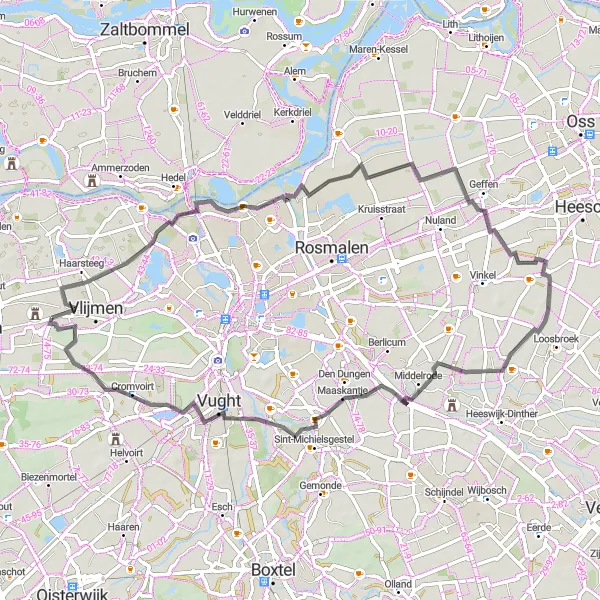 Map miniature of "Road Trip to Oud-Empel" cycling inspiration in Noord-Brabant, Netherlands. Generated by Tarmacs.app cycling route planner