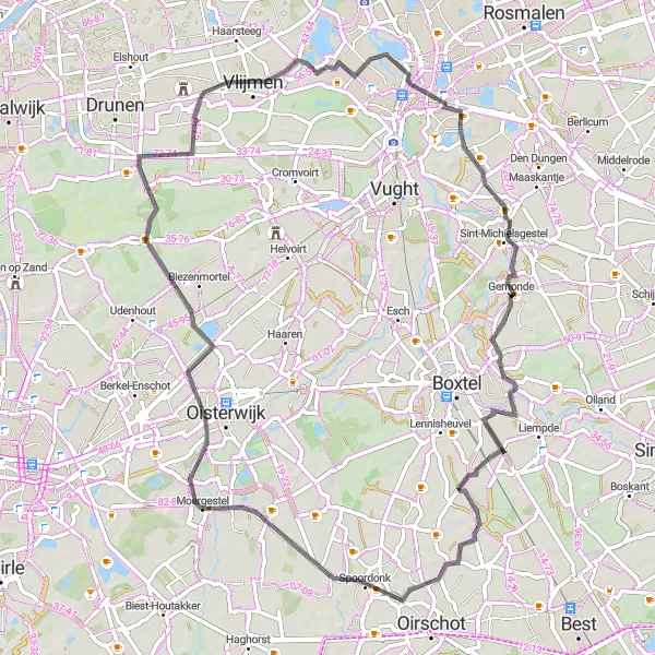 Map miniature of "Cycling Tour around Nieuwkuijk" cycling inspiration in Noord-Brabant, Netherlands. Generated by Tarmacs.app cycling route planner