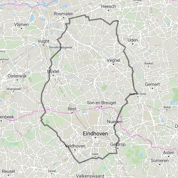 Miniatuurkaart van de fietsinspiratie "Wegroute van Nistelrode naar Lennisheuvel en Vinkel" in Noord-Brabant, Netherlands. Gemaakt door de Tarmacs.app fietsrouteplanner