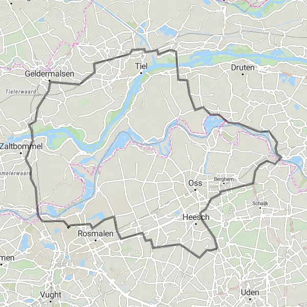 Miniatuurkaart van de fietsinspiratie "Wegroute van Nistelrode naar Beneden-Leeuwen en Batenburg" in Noord-Brabant, Netherlands. Gemaakt door de Tarmacs.app fietsrouteplanner
