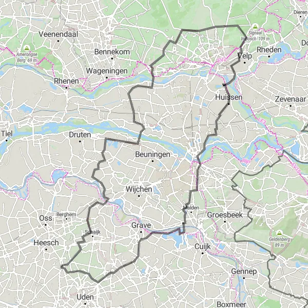 Map miniature of "Scenic Road Adventure: Discovering Noord-Brabant's Road Highlights" cycling inspiration in Noord-Brabant, Netherlands. Generated by Tarmacs.app cycling route planner