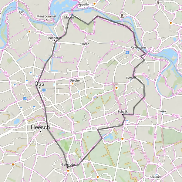 Miniatuurkaart van de fietsinspiratie "Historische fietstocht naar Ravenstein" in Noord-Brabant, Netherlands. Gemaakt door de Tarmacs.app fietsrouteplanner