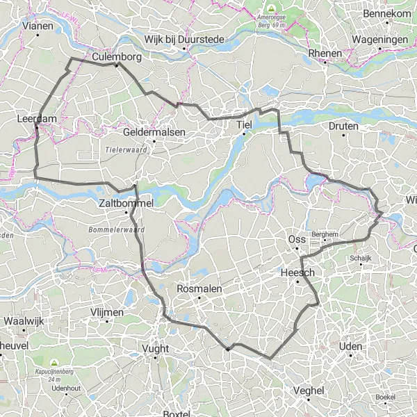 Miniatuurkaart van de fietsinspiratie "Historische steden en natuurlijke hoogtepunten" in Noord-Brabant, Netherlands. Gemaakt door de Tarmacs.app fietsrouteplanner