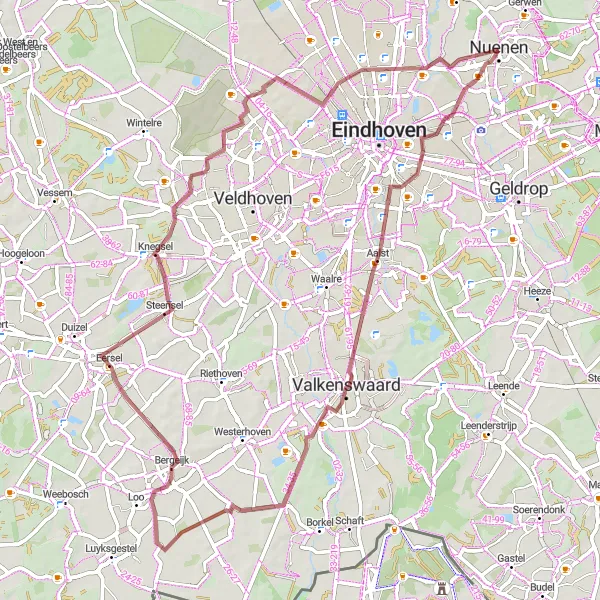 Miniatuurkaart van de fietsinspiratie "Gravelroute rond Nuenen" in Noord-Brabant, Netherlands. Gemaakt door de Tarmacs.app fietsrouteplanner
