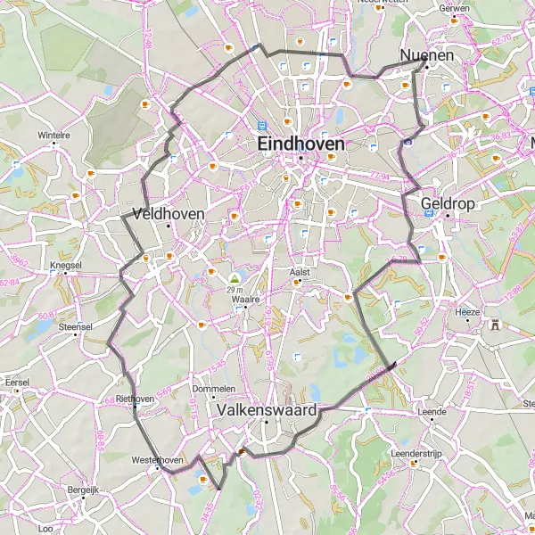 Map miniature of "Nuenen - Woensel-Noord - Nuenen" cycling inspiration in Noord-Brabant, Netherlands. Generated by Tarmacs.app cycling route planner