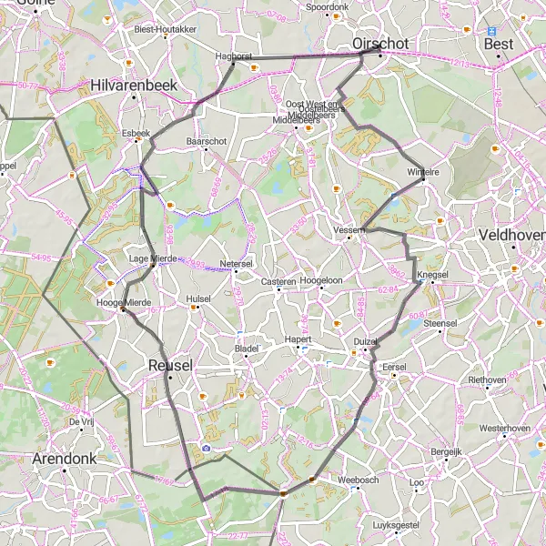 Map miniature of "Oirschot and Duizel Loop" cycling inspiration in Noord-Brabant, Netherlands. Generated by Tarmacs.app cycling route planner