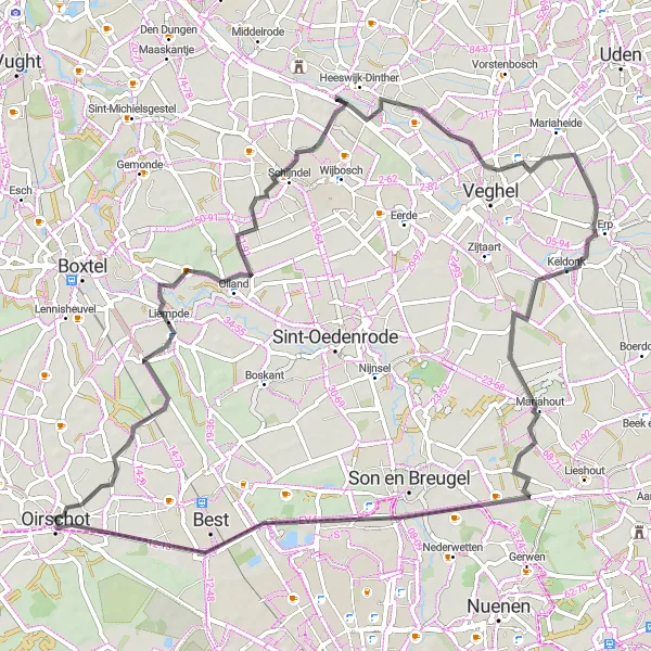 Map miniature of "Liempde to Best: Explore the Scenic Routes" cycling inspiration in Noord-Brabant, Netherlands. Generated by Tarmacs.app cycling route planner