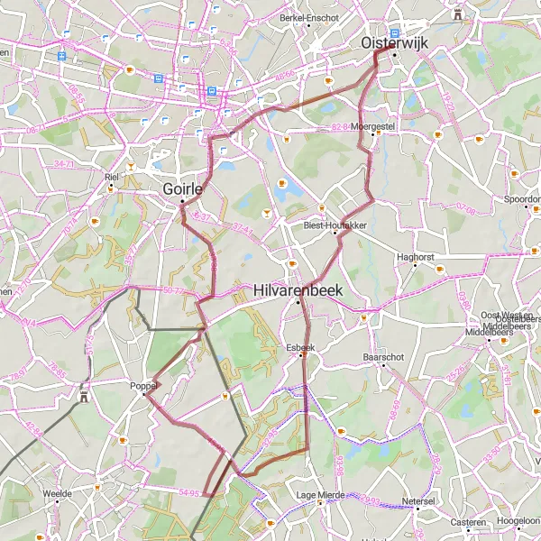 Map miniature of "Oisterwijk Gravel Adventure" cycling inspiration in Noord-Brabant, Netherlands. Generated by Tarmacs.app cycling route planner