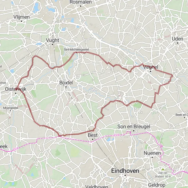 Miniatuurkaart van de fietsinspiratie "Avontuurlijke graveltocht naar Oirschot" in Noord-Brabant, Netherlands. Gemaakt door de Tarmacs.app fietsrouteplanner