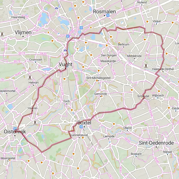 Miniatuurkaart van de fietsinspiratie "Ontdek het Brabantse platteland" in Noord-Brabant, Netherlands. Gemaakt door de Tarmacs.app fietsrouteplanner