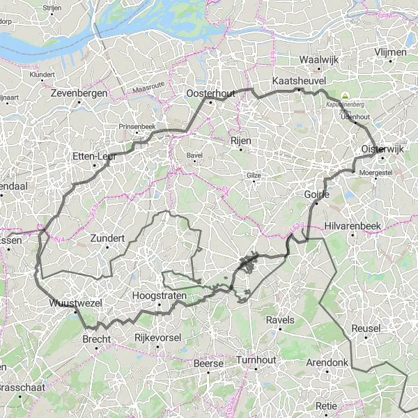 Map miniature of "Bakertand to Udenhout Road Route" cycling inspiration in Noord-Brabant, Netherlands. Generated by Tarmacs.app cycling route planner