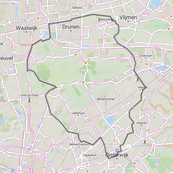 Miniatuurkaart van de fietsinspiratie "Cultuur en Natuur in het Groene Hart" in Noord-Brabant, Netherlands. Gemaakt door de Tarmacs.app fietsrouteplanner