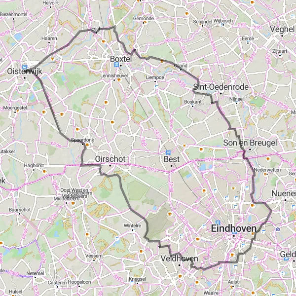Map miniature of "Esch to Spoordonk Road Route" cycling inspiration in Noord-Brabant, Netherlands. Generated by Tarmacs.app cycling route planner