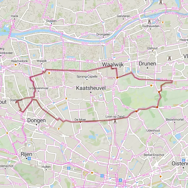 Miniatuurkaart van de fietsinspiratie "Graveltocht rond Oosterhout" in Noord-Brabant, Netherlands. Gemaakt door de Tarmacs.app fietsrouteplanner