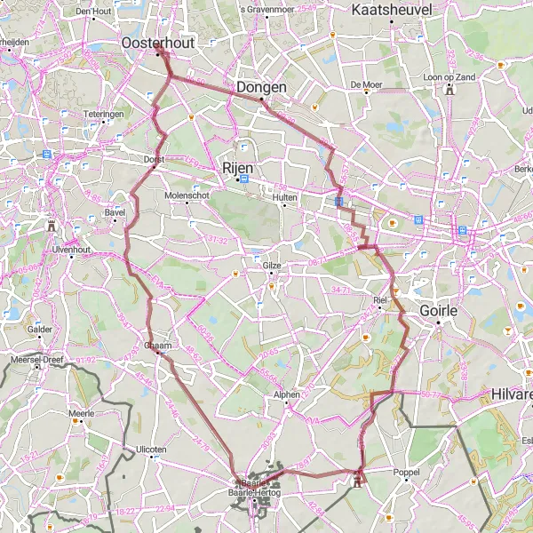 Miniatuurkaart van de fietsinspiratie "Grindpaden door Reeshof en Baarle" in Noord-Brabant, Netherlands. Gemaakt door de Tarmacs.app fietsrouteplanner