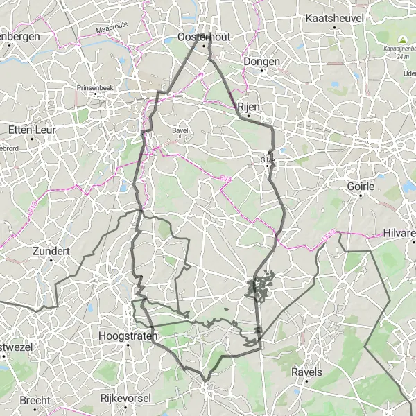 Map miniature of "Discover the Hidden Gems of Noord-Brabant" cycling inspiration in Noord-Brabant, Netherlands. Generated by Tarmacs.app cycling route planner